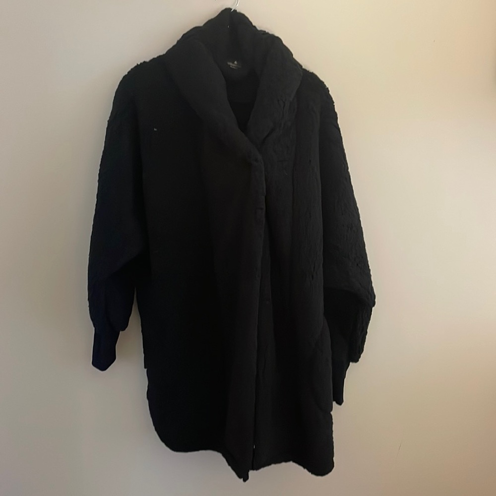 Bumblebella Jill Martin Black Sherpa Teddy Sweater Jacket with Button